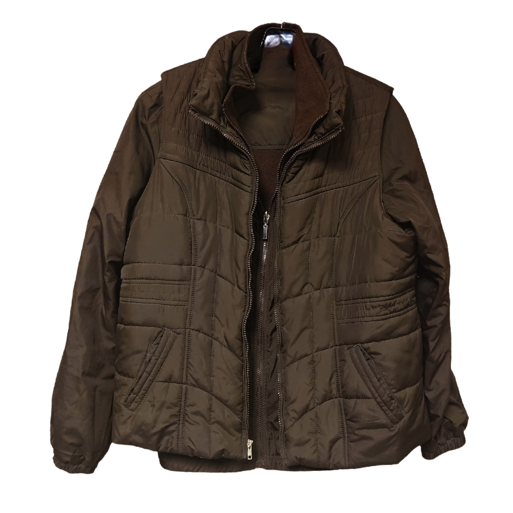 Cg.l.cg Chocolate Brown Puffer Vest With Reversible Under Jacket Size La…